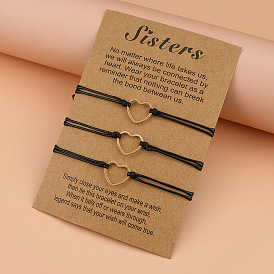Black Heart Bracelet Set - 3 Handmade Woven Card Chain Bracelets for Women