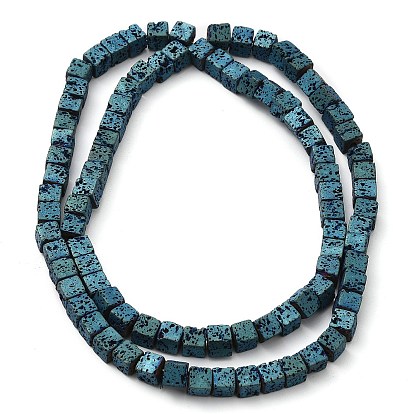 Electroplated Natural Lava Rock Beads Strands, Square