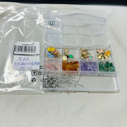 Kits de pendentif bricolage, y compris les perles de copeaux de pierres précieuses naturelles, charmes d'émail d'alliage, épingle à œil en fer, Anneaux ouverts en laiton et fermoirs à pinces de homard en alliage de zinc