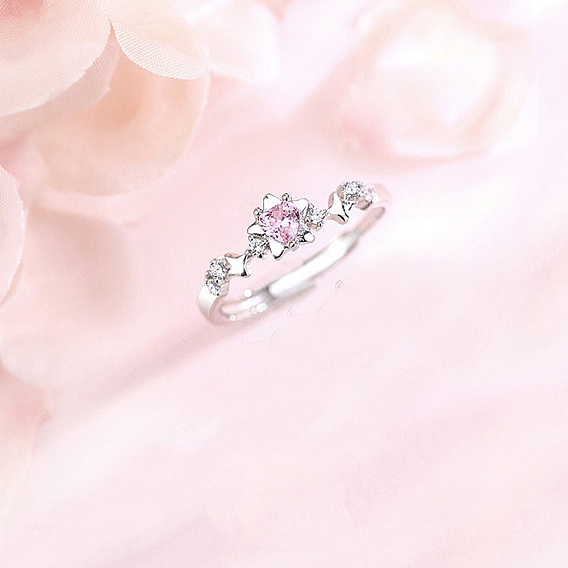 Micro latón allanar anillos zirconia cúbico, Luna estrella con corazón