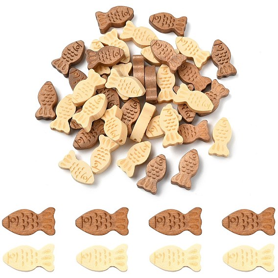 40 pièces 2 perles en bois teintées de couleurs, poisson