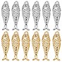 12 pcs 2 couleurs pendentifs en laiton micro pavé zircone cubique, charmes de poissons