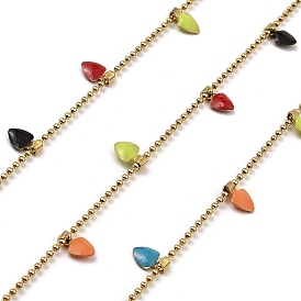 Colorful Enamel Triangle Charml Chains, with 304 Stainless Steel Findings, Soldered, with Spool