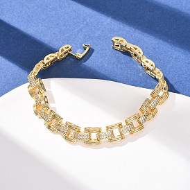 Прямоугольные латунные браслеты-цепочки с микропаве из прозрачных кубических цирконий для женщин, долгоиграющий, гальваническое покрытие стеллажа, без свинца и без кадмия