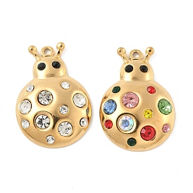 304 подвески из нержавеющей стали, со стразами, божья коровка прелести, реальный 18 k позолоченный