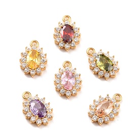 Real 18K Gold Plated Brass Micro Pave Cubic Zirconia Charms, Cadmium Free & Nickel Free & Lead Free, Oval