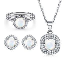 925 Silver Jewelry Set with Drill Ring, Necklace and Earrings for Women