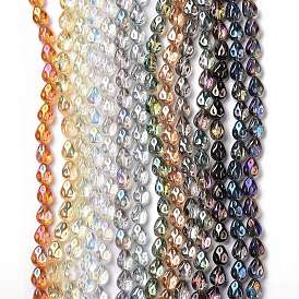 Transparent Electroplate Glass Beads Strands, Rainbow Plated, Teardrop
