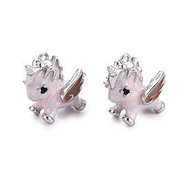 Brass Micro Pave Clear Cubic Zirconia Pendants, Unicorn Charms, with Enamel