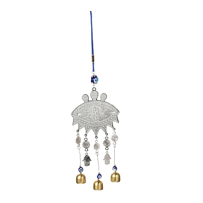 Car Hanging Alloy Enamel Wind Chime, with Resin Beads, Polyester Cord, Iron Bell, Evil Eye with Hamsa Hand