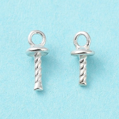 925 Sterling Silver Cup Pearl Peg Bails Pin Pendants, For Half Drilled Beads