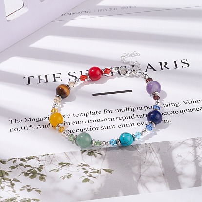 Round Mixed Gemstone Beaded Bracelet, 7 Chakra Jewelry for Women