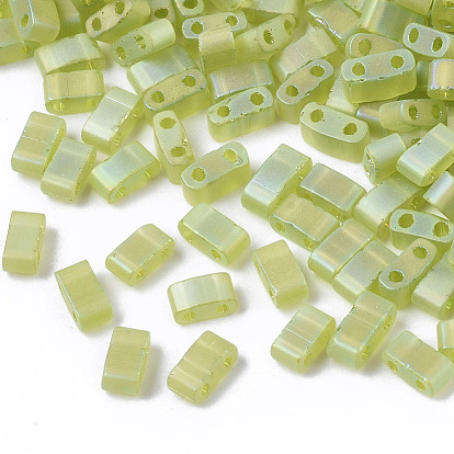 2-Hole Transparent Glass Seed Beads, Frosted AB Colours, Rectangle