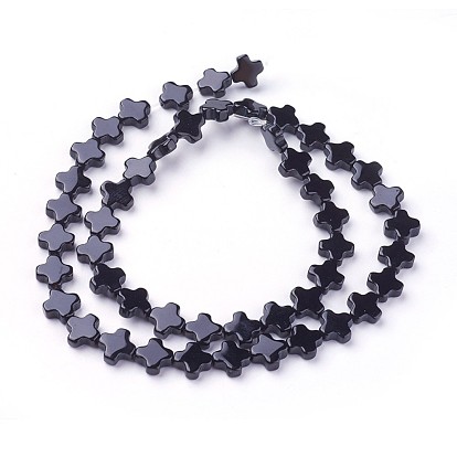 Natural Black Onyx Beads Strands, Cross