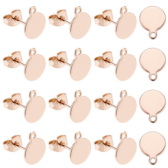 PVD Vacuum Plating 304 Stainless Steel Stud Earring Findings, with Flat Plate, Flat Round