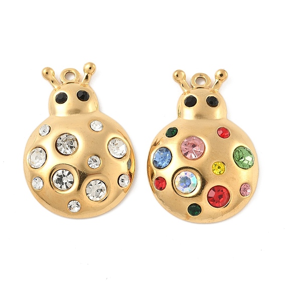 304 подвески из нержавеющей стали, со стразами, божья коровка прелести, реальный 18 k позолоченный