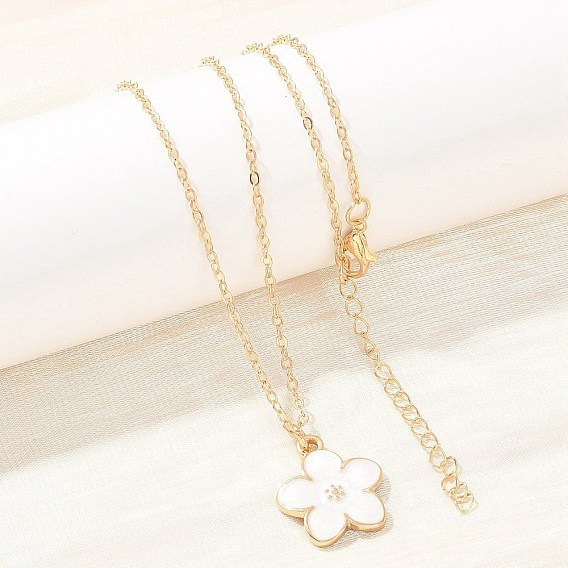 Кулон в виде белого цветка из эмали, сплава, с железной цепочкой, для женщин.