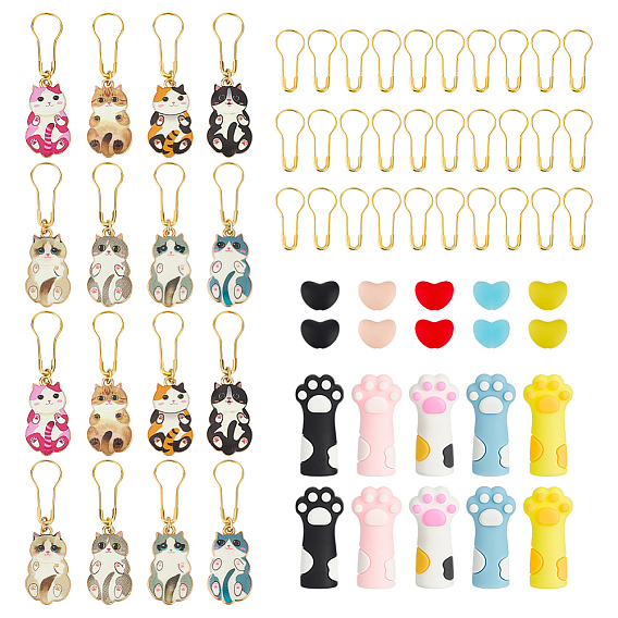 66Pcs Alloy Locking Stitch Markers, with Silicone Stopper and Iron Clips, Golden