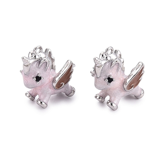 Latón micro pavimenta claro colgantes de circonio cúbico, encantos de unicornio, con esmalte
