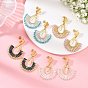 304 Stainless Steel with Glass Seed Beads Hoop Dangle Earrings, Teardrop with Cross, Golden