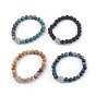 Natürlichen Edelstein Stretch-Armbänder, mit Messing-Zirkonia-Perlen, Runde
