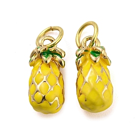 Pineapple Rack Plating Brass Enamel Charms, with Jump Ring, Long-Lasting Plated, Cadmium Free & Lead Free, Real 18K Gold Plated
