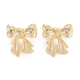 Rack Plating Brass Micro Pave Clear Cubic Zirconia Twister Clasps, Nickel Free, Bowknot