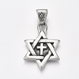 Pendentifs en alliage de style tibétain, pour juif, étoile de David avec croix