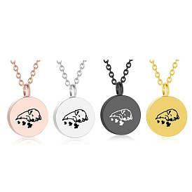 Flat Round with Dog Pendant Necklace, Stainless Steel Pet Memorial Jewelry for Men Women