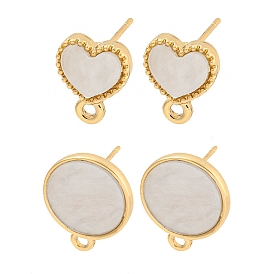 Flat Round/Heart Alloy Stud Earrings Finding, with Acrylic Finding