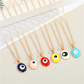 Bohemian Resin Oval Necklace Colorful Candy Devil Eye Pendant Collarbone Chain for Women