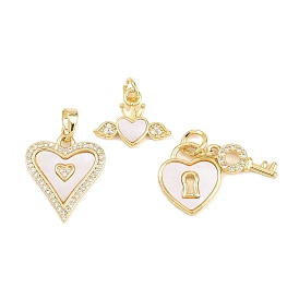 Подвески из латуни с микро-паве ко Дню святого Валентина, прозрачные циркониевые подвески, с естественной оболочке, сердце прелести, без кадмия и без свинца