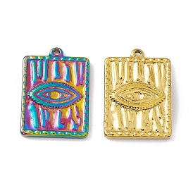 304 Stainless Steel Pendant Rhinestone Settings, Wave Textured, Rectangle with Eye Pattern Charms