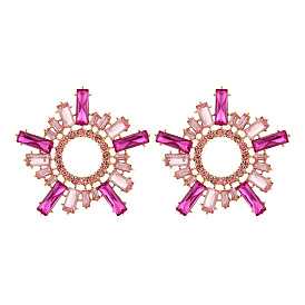 Exaggerated Geometric Colorful Diamond Sunflower Earrings with Alloy and Rhinestones