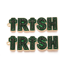 Большие подвески из сплава эмали светло-золотого тона ко Дню Святого Патрика, слово ирландский, с блестящей пудрой и стразами, без свинца, без никеля и без кадмия, стойки покрытие