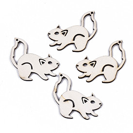 Autumn Theme Unfinished Natural Poplar Wood Pendants, Laser Cut Wood Shapes, Squirrel