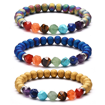 Natural Matte Stone Beaded Bracelet with 8mm Hand-Cut Faceted Stones and Elastic Cord