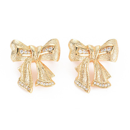 Rack Plating Brass Micro Pave Clear Cubic Zirconia Twister Clasps, Nickel Free, Bowknot