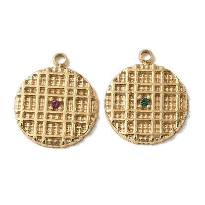 Ионное покрытие (ip) 304 нержавеющая сталь с подвесками из стразов, ручная полировка, плоско-круглые, золотые