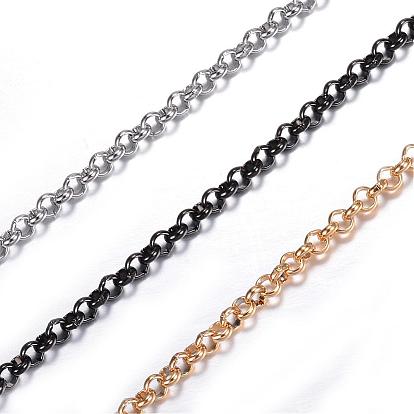 Vacuum Platingg 304 Stainless Steel Rolo Chains, Belcher Chain, Unwelded, with Spool, for Jewelry Making