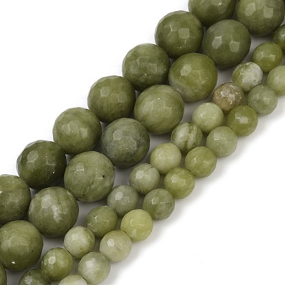 Тайвань природного нефрита бисер нитей, круглые, граненый (128 граней)