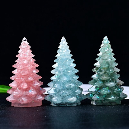 Resin Christmas Tree Display Decoration, with Natural Gemstone Chips inside Statues for Home Office Decorations