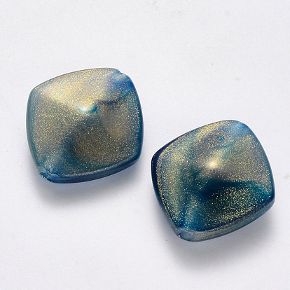 Imitation Gemstone Acrylic Beads, with Glitter Powder, Rhombus