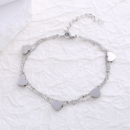 Двухслойные браслеты из нержавеющей стали, браслеты с сердечками для женщин