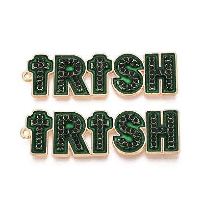 Большие подвески из сплава эмали светло-золотого тона ко Дню Святого Патрика, слово ирландский, с блестящей пудрой и стразами, без свинца, без никеля и без кадмия, стойки покрытие