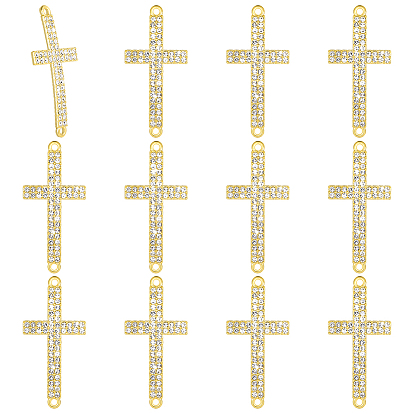 12pcs breloques connecteurs en alliage de cristal et strass religieux, breloques en forme de croix incurvée