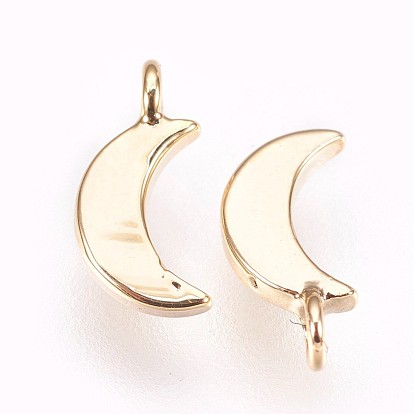 Brass Charms, Nickel Free, Real 18K Gold Plated, Moon