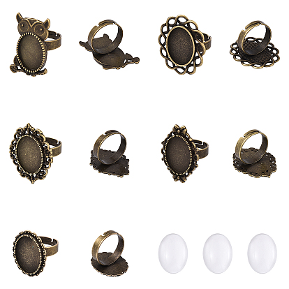 Наборы для самостоятельного изготовления регулируемых колец из железа и сплавов., включают прозрачные овальные стеклянные кабошоны