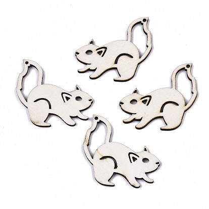 Autumn Theme Unfinished Natural Poplar Wood Pendants, Laser Cut Wood Shapes, Squirrel