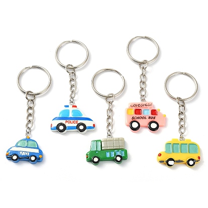 Resin Car Pendant Keychain, with Iron Split Key Rings